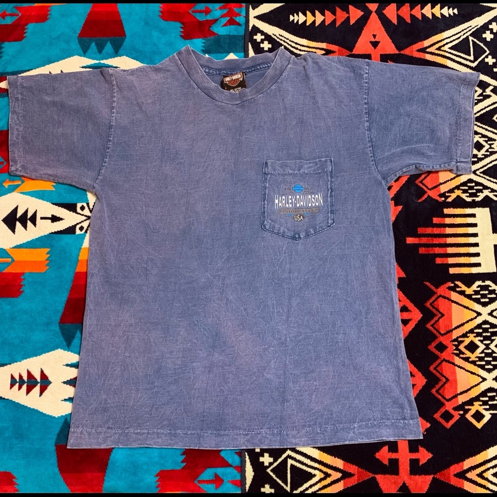 single stitch acid wash Harley Davidson pocket tee